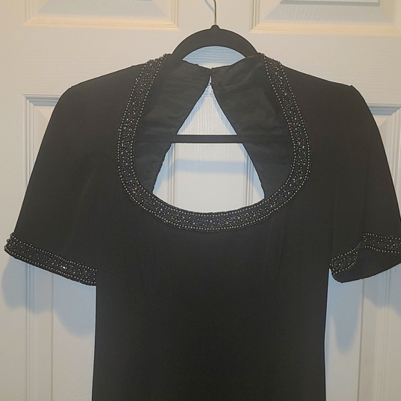 Vintage Black Tie Oleg Cassini Black  Beaded Sequin  Deco Dress - Picture 4 of 11